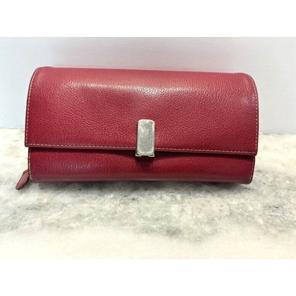 Vintage Liz Claiborne Leather Wallet Tri Fold Button Zipper Women's Red Wallet